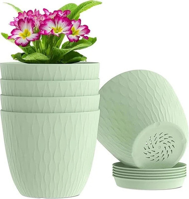 Stylex Store Plastic Round Flower Pots for Home Planters, Terrace, Garden Indoor & Outdoor Plant Container Set(Pack of 5, Plastic)