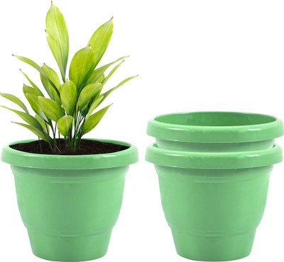 KUBER INDUSTRIES 3 Pcs Flower Pots for Garden & Planters for Home | 8 Inch | Plain Green Plant Container Set(Pack of 3, Plastic)