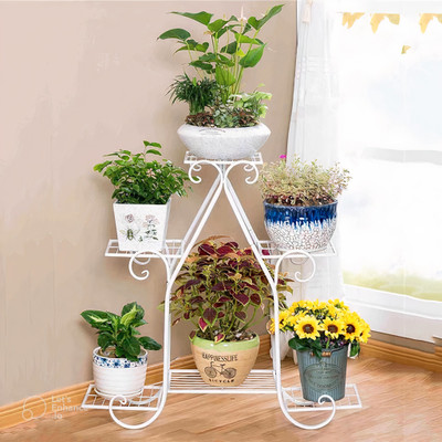 Trendy Decor Iron Luxury 6 Tier Planter Stand Multiple Use Outdoor Garden Balcony {White} Plant Container Set(Metal)