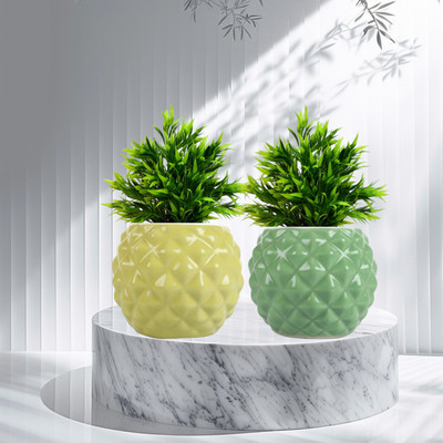 GleamSun Ceramic Dimond Shaped Plant Container Set 2 Set, Green & Yellow Color Plant Container Set(Pack of 2, Ceramic)