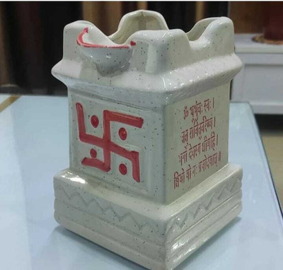 SBC White Tulsi with Gayatri Mantra pots Plants container Plant Container Set(Ceramic)