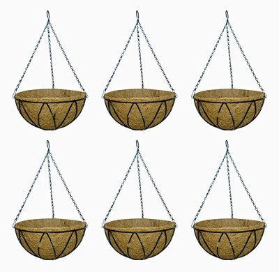 Garden Deco 12 INCH Coir Hanging Basket with Chain (Set of 6) Plant Container Set(Pack of 6, Metal)