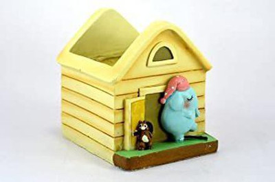 Vermartcraft Elephant House Resin Flower Pot and Pen holder Plant Container Set(Poly-Resin)