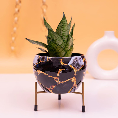 SONE KEY CHIDIYA Handamde Peetalnagri Meena Design Pot with Stand for Decor/Balcony/Garden Décor Plant Container Set(Metal)