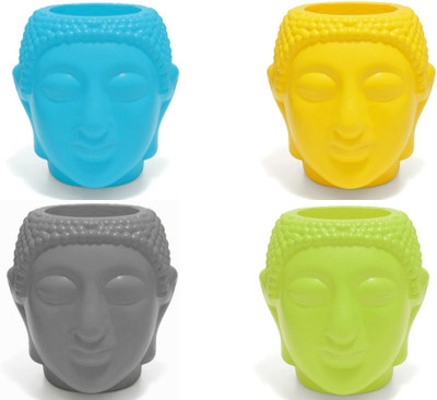 Nursery Hub (Pack of 4) Buddha Shape Multicolour Plastic flower pots Planters gamla Pots Plant Container Set(Pack of 4, Plastic)