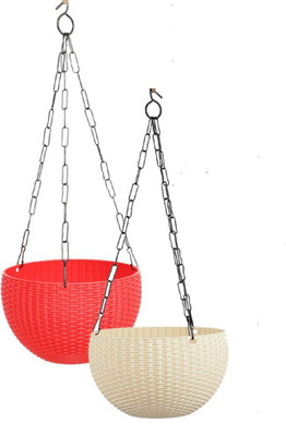 Funtastik Euro Basket with Iron Chain and Drainage Hole Plant Container Set(Pack of 2, Plastic)