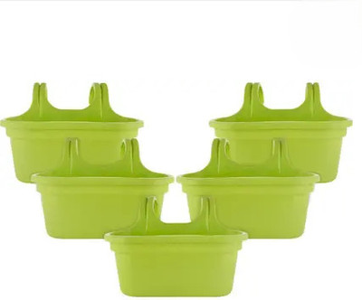 Dervino Double Hook Plastic Hanging Planter Pot for Home & Garden|14 Inch|Green color Plant Container Set(Pack of 5, Plastic)