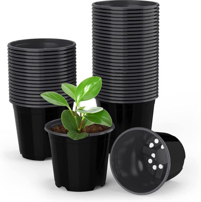 Varshney Gardening 6 Inch Black Nursery Round Small Plastic Pots, Plant Containers Set Black Plant Container Set(Pack of 10, Plastic)