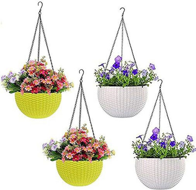 Besttrader Plastic Hanging Euro Basket Planters, Flower Pot with Hanging Plant Container Set(Pack of 4, Plastic)
