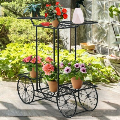 manzees Wrought Iron 6-Tier Cart Rack Indoor Outdoor Garden Pot Stand | Pot Stand Plant Container Set(Metal)