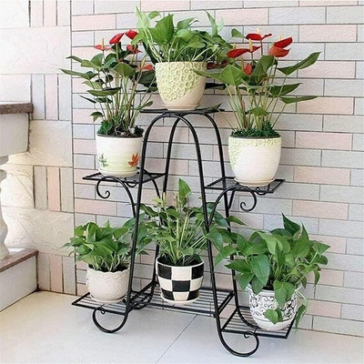 SMART SHOPPEE Plant Pot Stands for Indoors and Outdoors, 6 Tier A Shape Black Plant Container Set(Metal)