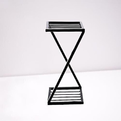 Green Gardenia Z Shape Plant Stand/Flower Shelf, Corner Display/Double Decker -Set of 1, Black Plant Container Set(Metal)