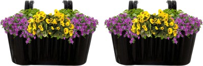 Garden Deco Double hook durable plastic railing pots, Dark Brown Plant Container Set(Pack of 2, Plastic)