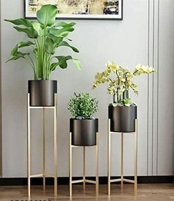 Bee Creative Display Plant Stand for Living Room & Bedroom Metal & Tall Indoor Black & Gold Plant Container Set(Pack of 3, Metal)