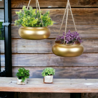 Deco Hanging Matka Planter Set Plant Container Set(Pack of 2, Metal)