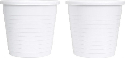 kaazamart White Round Plastic Planter | Combo 2 | 6 Inch Plant Container Set(Pack of 2, Plastic)