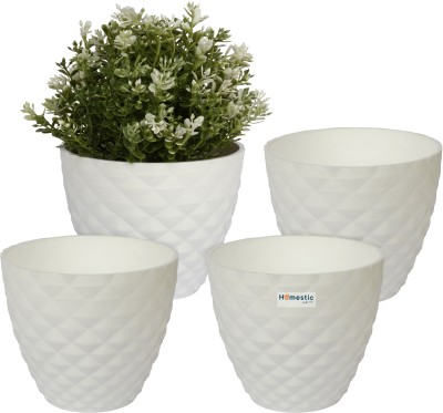 HOMESTIC Plastic Flower Pots for Indoor|Outdoor|Diamond Flower Pot|6 Inch|Packof 4|White Plant Container Set(Pack of 4, Plastic)