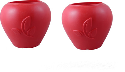 Blooming Enterprises 2Pcs Apple Designer Flower Plastic pots Red 7inch Plant Container Set(Pack of 2, Plastic)