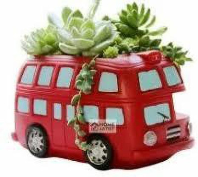 Vermartcraft Red Bus Resin Flower Pot and Pen holder Plant Container Set(Poly-Resin)