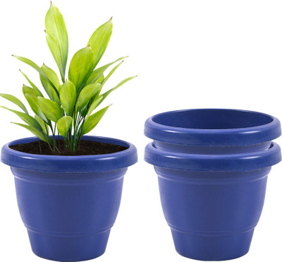KUBER INDUSTRIES 3 Pcs Flower Pots for Garden & Planters for Home | 8 Inch | Plain Blue Plant Container Set(Pack of 3, Plastic)