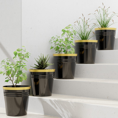 FORWAY 7 inches Shiny Planters for Living Room, Flower Pots for Home Decoration Plant Container Set(Pack of 5, Plastic)