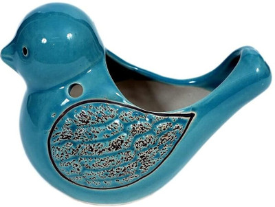 SOLIDA Ceramic Hanging Bird Shape Pot blue color Shape Pot/Planter-Pack of 1 Plant Container Set(Ceramic)