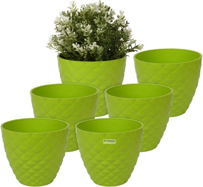 HOMESTIC Plastic Flower Pots for Indoor|Outdoor|Diamond Flower Pot|6 Inch|Pack of 6|Green Plant Container Set(Pack of 6, Plastic)