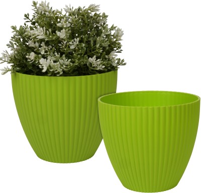 KUBER INDUSTRIES Plastic Flower Pots for Indoor|Outdoor|Mega Flower Pot|6 Inch|Pack of 2|Green Plant Container Set(Pack of 2, Plastic)