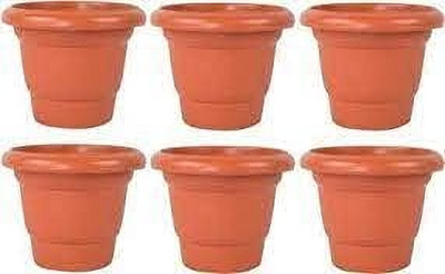 Virajsanchi 8 inch Gamle Heavy Duty Plastic Round Gardening Flower Pots Planter Set Plant Container Set(Pack of 6, Plastic)