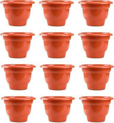 Ramanuj (Pack of 12) 9-inches High Quality Indoor/Outdoor Round Shape Plastic Flower Pots For Gardening (pack of 12,plastic) Planters For Garden,Balcony and Terrace Brown Planter Plant Container Set(Pack of 12, Plastic)