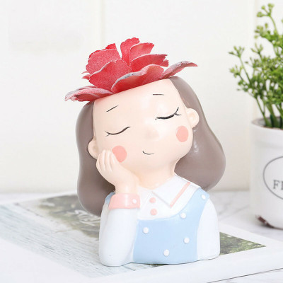Dhruvkart Handcrafted Resin Blue Girl Creative Succulent Flower Pots Plant Container Set(Poly-Resin)