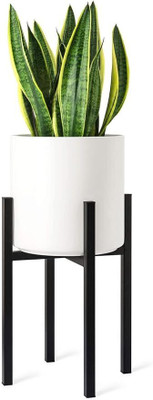 FNF Creation Indoor Round Planter with Metal Stand Plant Container Set(Metal)