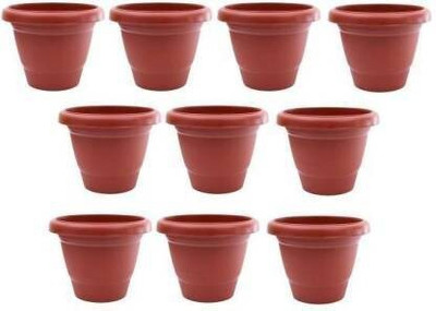 Ramanuj (Pack of 10 ) Future Green High Quality 8 inches Gardening Flower Pots-8Inch | Round Garden Plastic Planters Plant Container Set Gamla Pot for Garden and Balcony Flowering Brown Plant Container Set For Indoor/ Outdoor Round Pots Plant Container Set(Pack of 10, Plastic)
