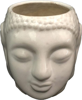 KUBER INDUSTRIES Plastic Buddha Head Flower Pot for Home & Office D�cor|White Plant Container Set(Plastic)