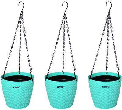 KWEL Weave Hanging Planters with Inner House Plants for Balcony Garden (7 Inch) Plant Container Set(Pack of 3, Plastic)