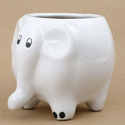 TrulyCeramics Elephant Shape white ceramic pot/planter/vase/container for Indoor & Outdoor . Plant Container Set(Ceramic)