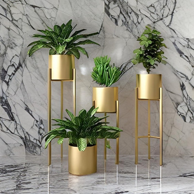 Tarnish Golden Metal Planter Stand Elegant Pot Stand & Display Rack for Indoor Plants Plant Container Set(Pack of 3, Metal)