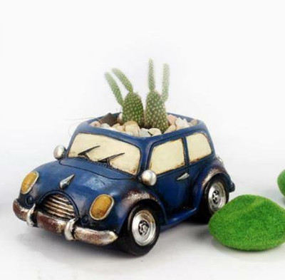 Sovincraft Blue Car Resin Flower Pots Plant Container Set(Poly-Resin)