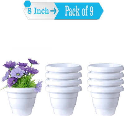 Zobby 8 Inch (20.32 Cm x 17.77 CM) Heavy Plastic Flower/Gamla/Planter/Pot Plant Container Set(Pack of 9, Plastic)