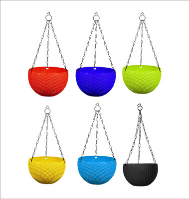 Virajsanchi Enterprises Hanging Basket For Indoor and Outdoor with Chain Plant Container Set(Pack of 6, Plastic)