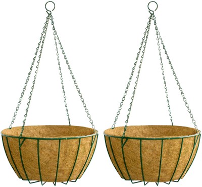 Garden Deco 12 INCH- Coir Hanging Basket-with Chain - Coir Hanging POTS for Home Garden (2) Plant Container Set(Pack of 2, Metal)