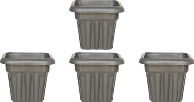 Zobby 8 Inch Square Plastic Planters for Decor Garden, indoor / outdoor, Terrace Plant Container Set(Pack of 4, Plastic)