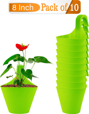 Zobby Railing Hook Gamle / Hanging Pots /Hanging Gamle / Hanging Hook Planters Plant Container Set(Pack of 10, Plastic)