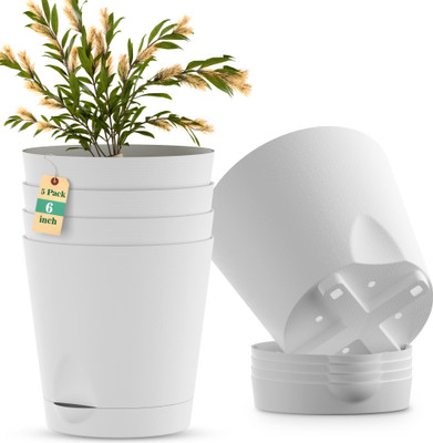 FORWAY FlowerPot 6.5 Inch , Flower Pot for Living Room-Office Plant Container Set(Pack of 5, Plastic)