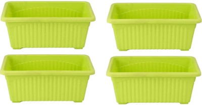 BGE Rectangular Plastic Pots for Plants, Jupiter Flower Pots for Home, Window Display, Garden Plant Container Set(Pack of 4, Plastic)