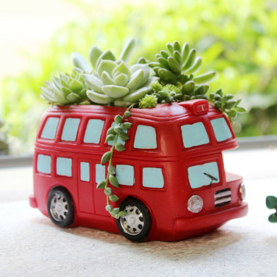 Sovincraft Red Bus Resin Flower Pot and Pen holder Plant Container Set(Poly-Resin)