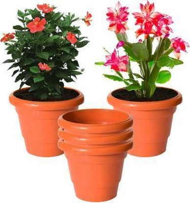 Funtastik (Pack of 5) 7.5 inches Round Gardening Flower Pots For Indoor/Outdoor Plant Container Set(Pack of 5, Plastic)