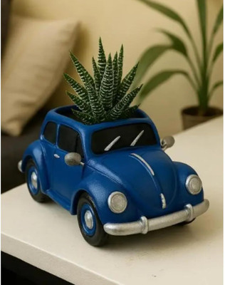 SR JAANVI COLLECTION Handcrafted Blue Vintage Car Shaped Planter – Decorative Pot Plant Container Set(Poly-Resin)