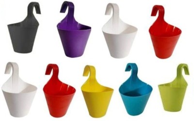 Muddstyles Home Balcony, Garden Decor Hook Pot Multicolor Plant Container Set(Pack of 9, Plastic)