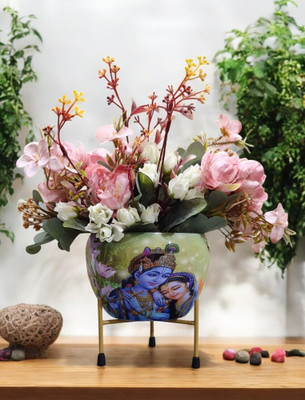 Retro Home Decorative Single Tradition Metal Pot Vase With Stand For Home Decor Plant Container Set(Metal)